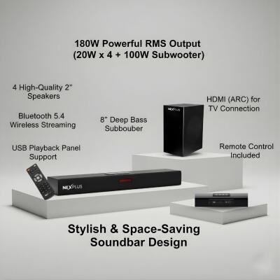 Nexplus SB180 Soundbar with Subwoofer – 180W Home Theatre